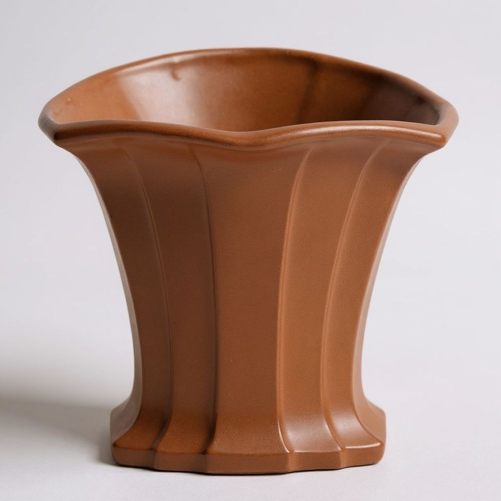 Art Deco McCoy Vase Brown Matte Finish Fan Design Vintage Planter 7.5" Décor EUC